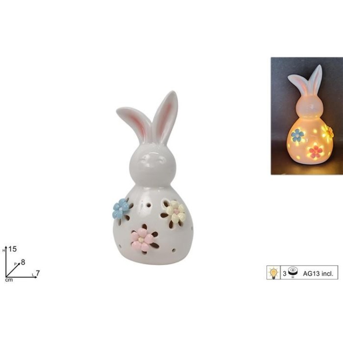 CONIGLIO 15CM CERAMICA CON LUCE